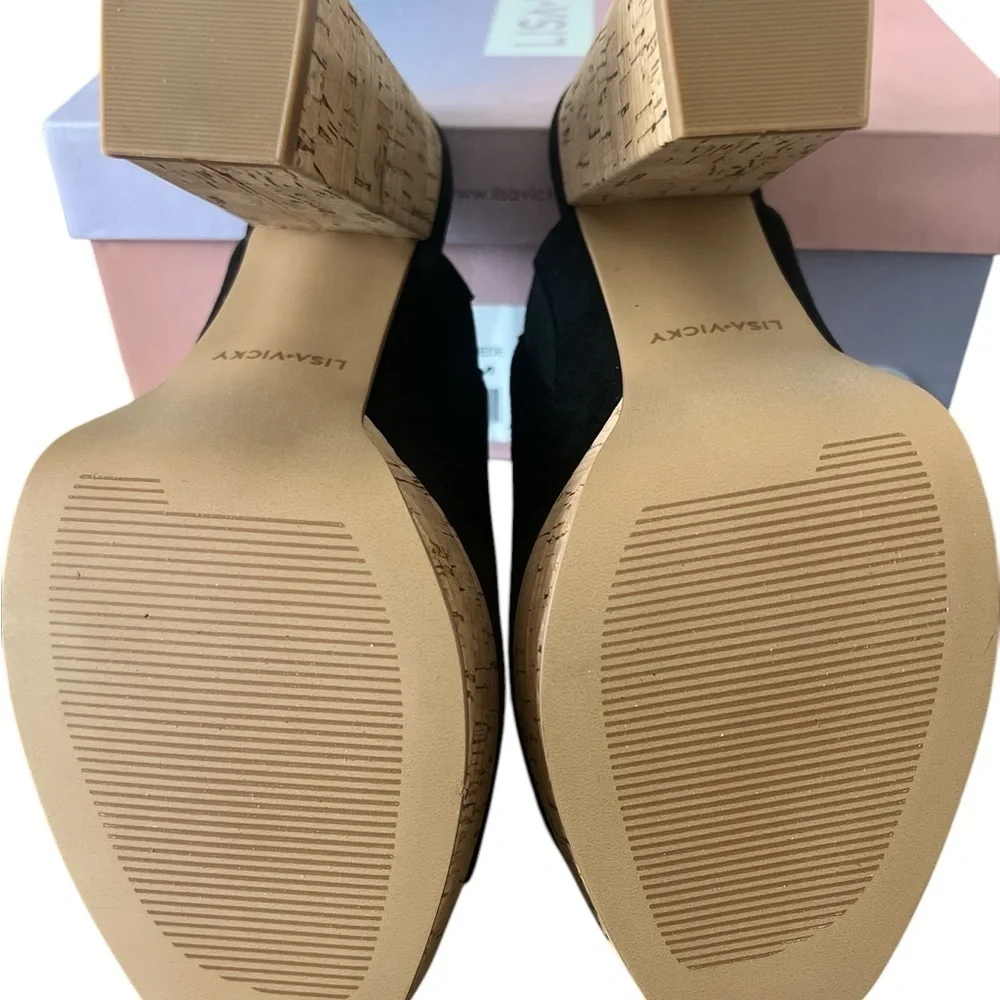 Black and Tan Platform Cork Heel Shoes
